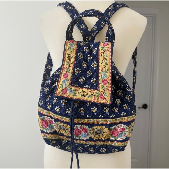 Vera Bradley Handbags - Vintage Vera Bradley Retired Maison Blue Floral Quilted Backpack Drawstring Bag